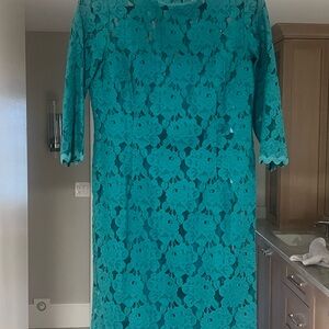 Ivanka Trump Teal/ Green Lace Knee-Length Dress